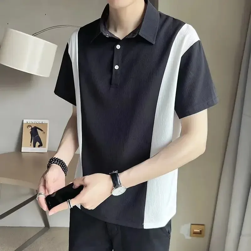 Bonsir Fashionable Hong Kong Style Casual Men's Polo Shirt Short Sleeves Trendy Brand New Summer Neutral Black For All Seasons