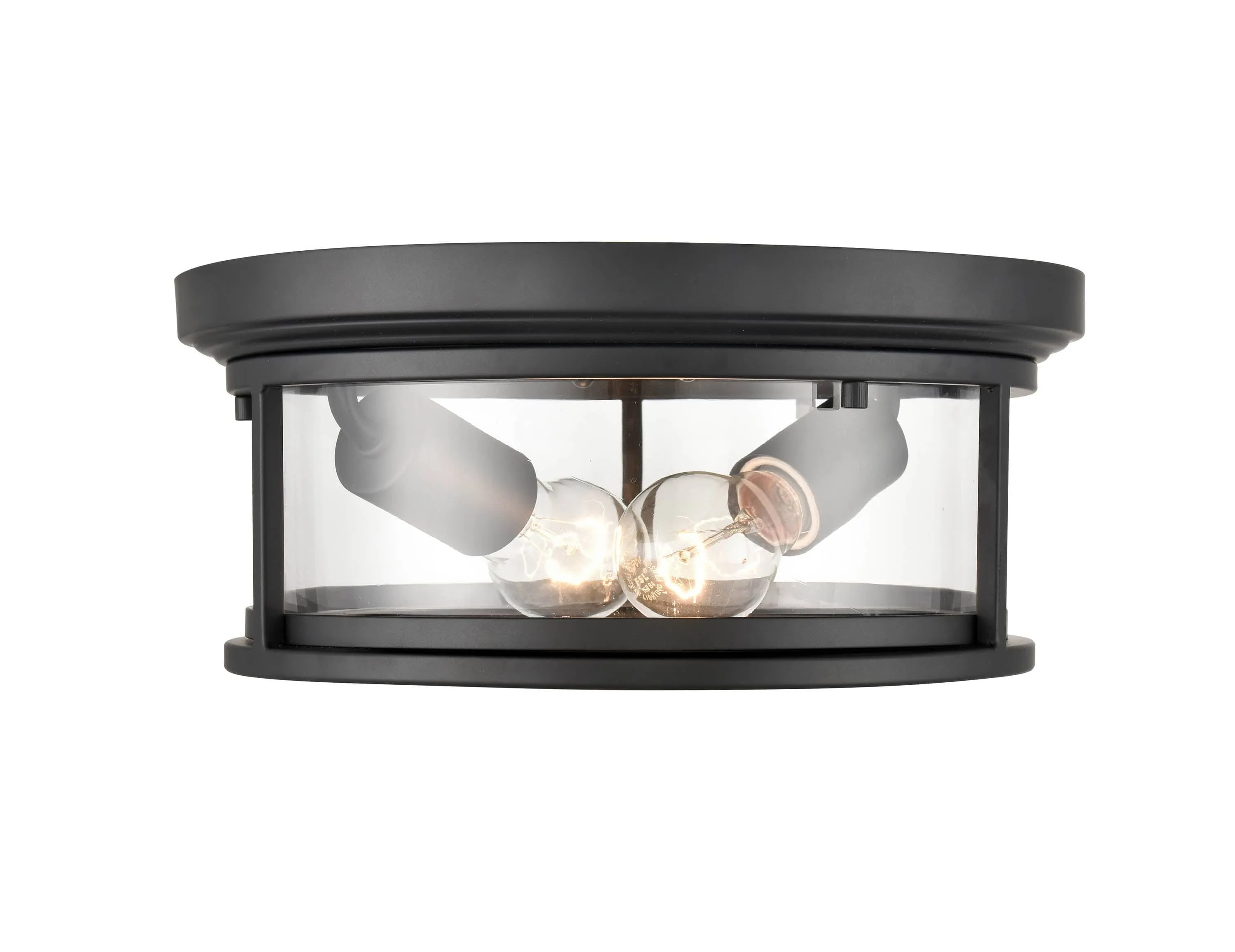 Bresley Outdoor Flush Mount Fixture - Powder Coated Black - Clear Glass - 12in. Diameter - E26 Medium Base