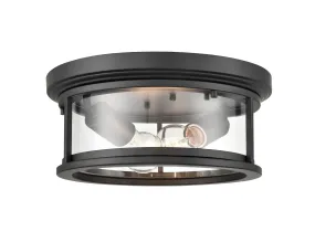 Bresley Outdoor Flush Mount Fixture - Powder Coated Black - Clear Glass - 12in. Diameter - E26 Medium Base