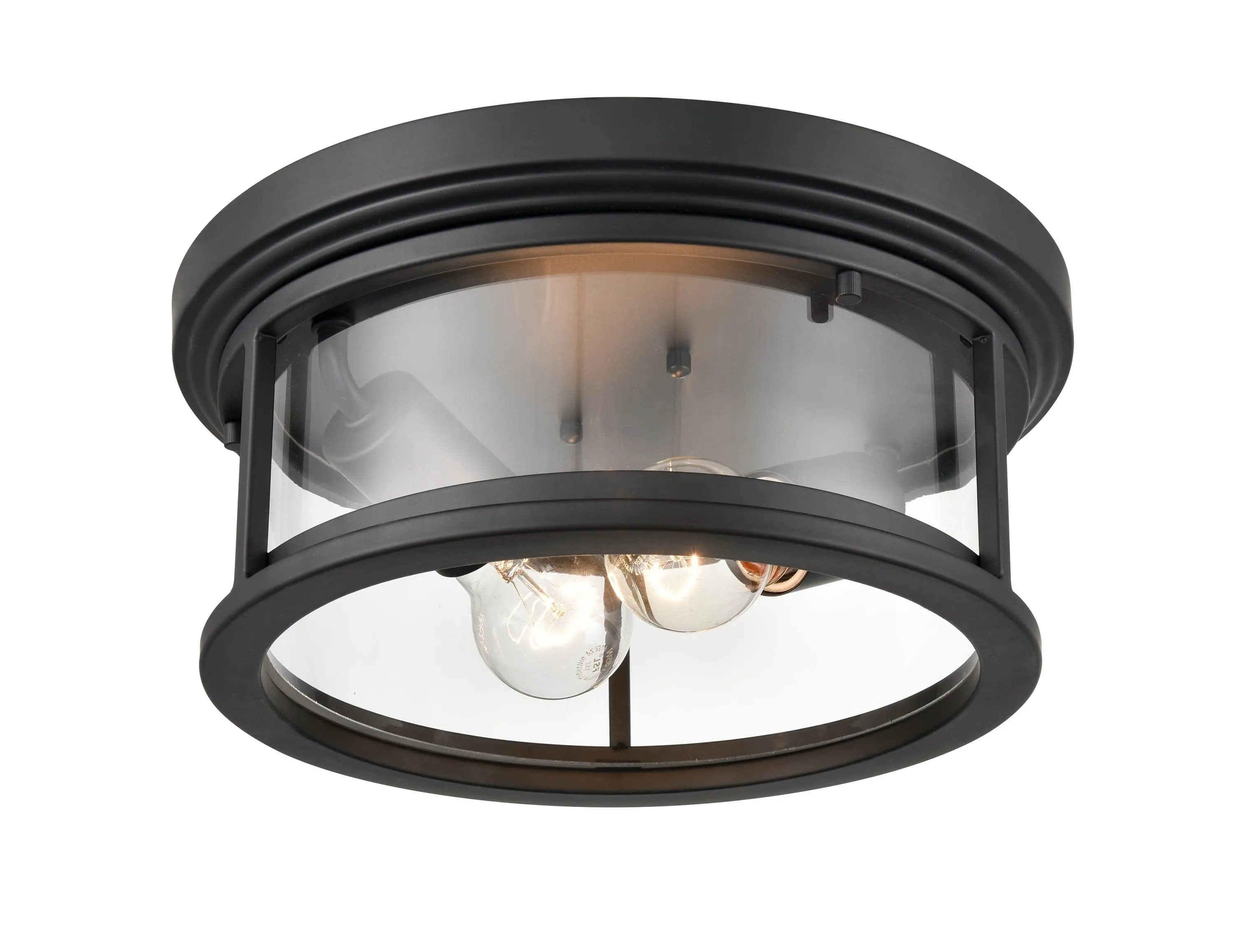 Bresley Outdoor Flush Mount Fixture - Powder Coated Black - Clear Glass - 12in. Diameter - E26 Medium Base