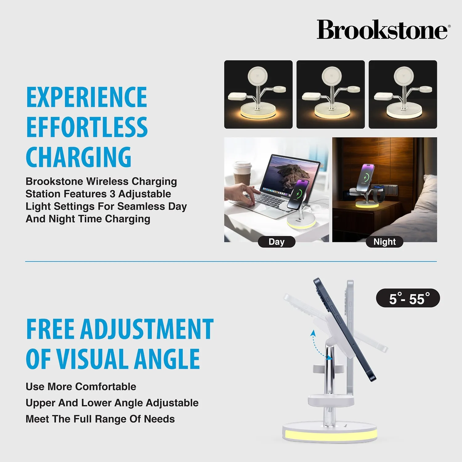 Brookstone 3 in 1 Wireless Charging Station Compatible with MagSafe Charger for Apple Fast Wireless Charger Stand for iPhones, iWatch, and Airpods