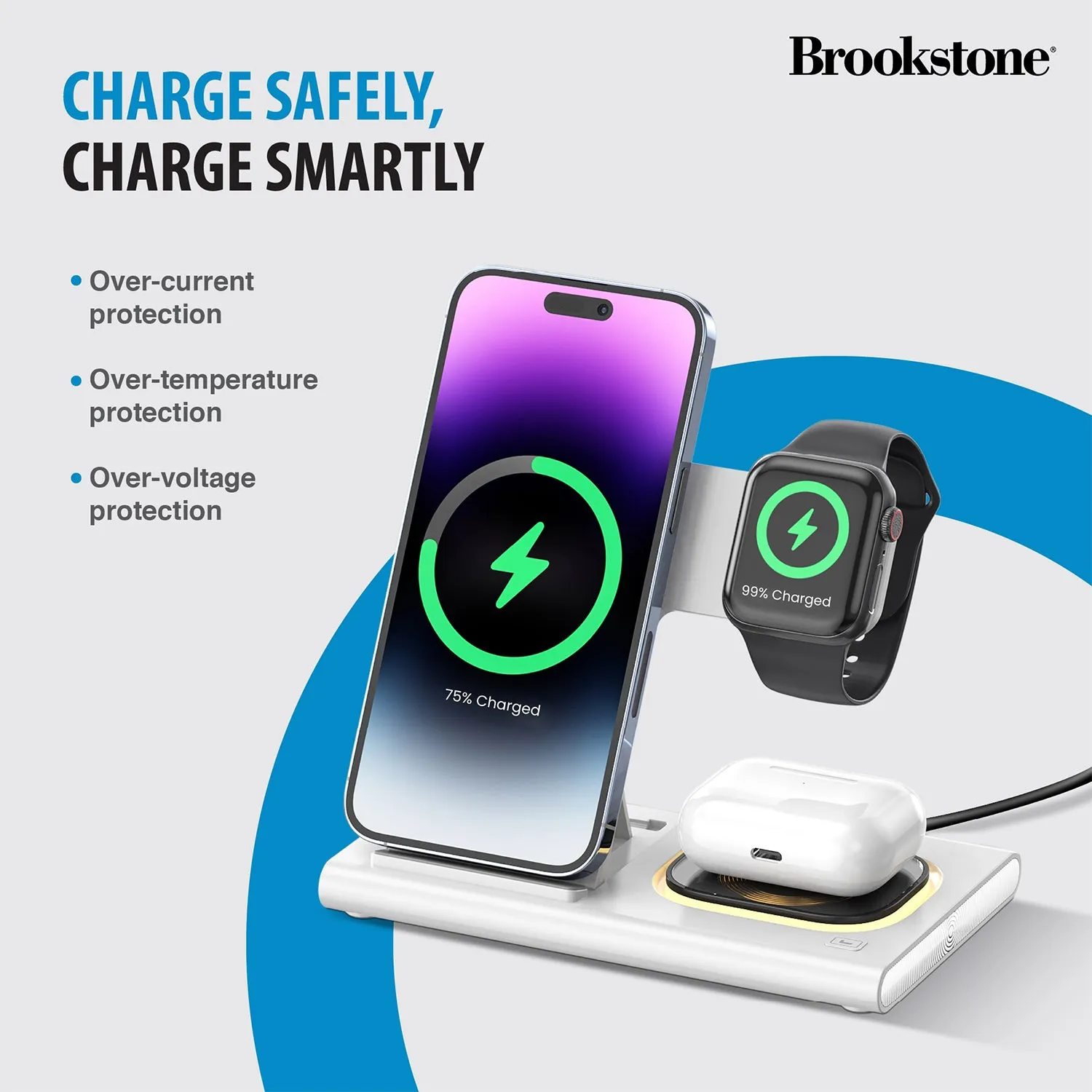 Brookstone 3-in-1 Wireless Charging Station for Apple iPhone, AirPods, and Apple Watch