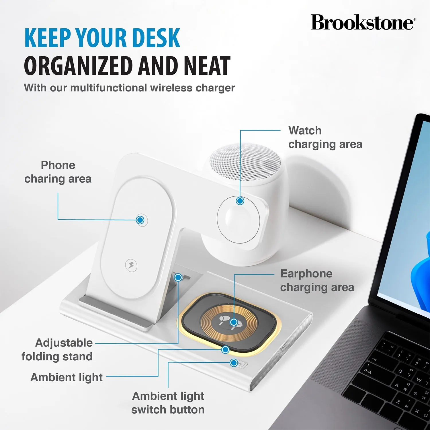 Brookstone 3-in-1 Wireless Charging Station for Apple iPhone, AirPods, and Apple Watch