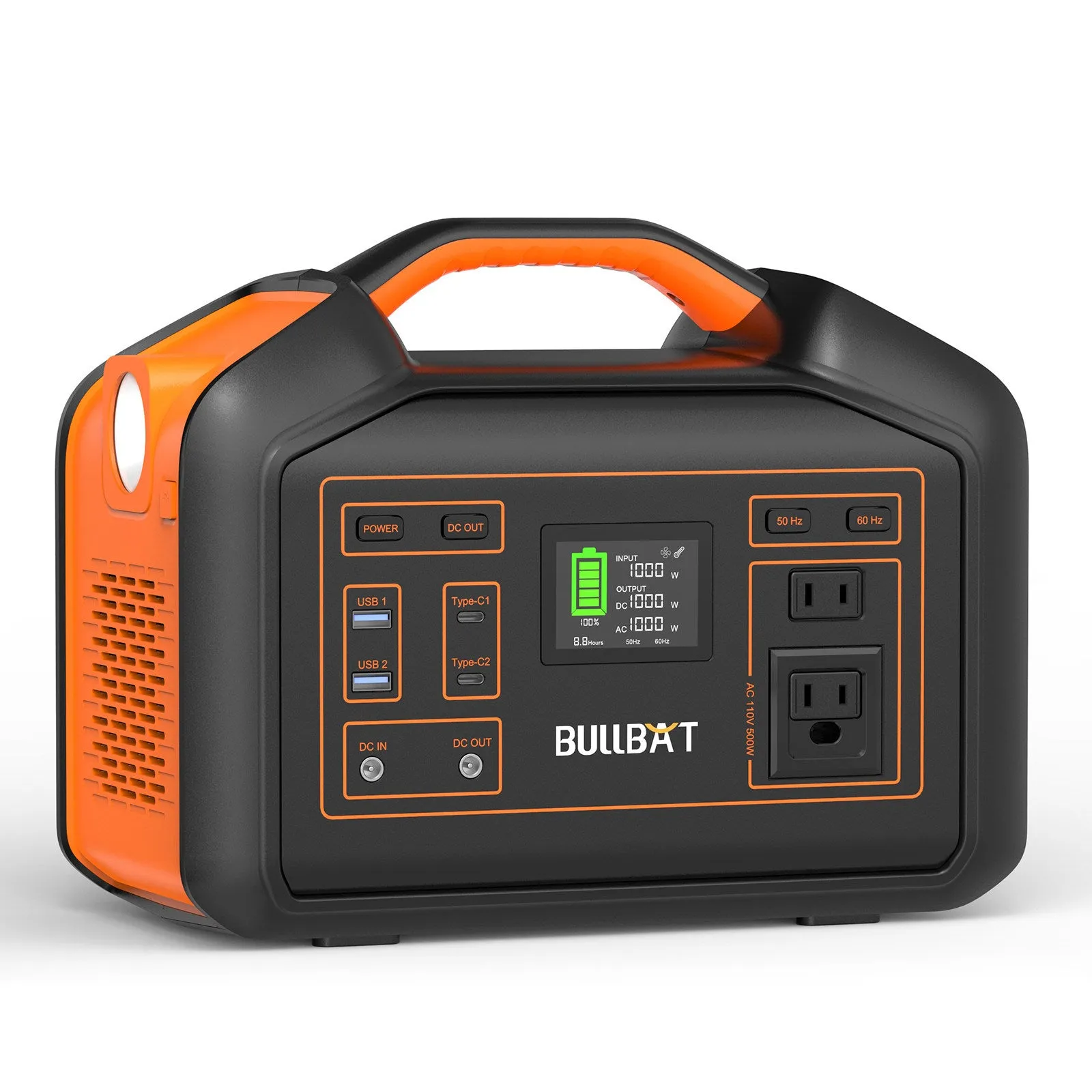 BULLBAT Portable Power Station Pioneer 500, 504Wh Lithium Battery Powered Outlet with 500W AC/60W PD/QC3.0 USB-A/12V DC, Solar Power Generators with MPPT, Backup Power Supply for Outdoor & Indoor