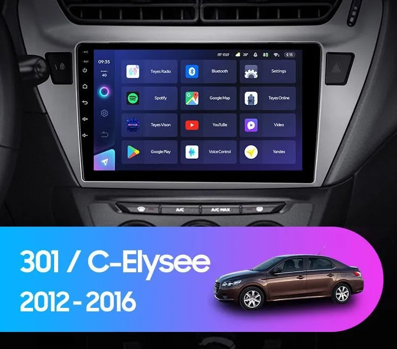 Car Dealz 10.2" Android 12.0 For Peugeot 301 For Citroen C-Elysee CElysee 2012 - 2016 In Dash Plus OEM Fascia