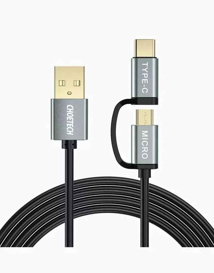 CHOETECH XAC-0012-102BK 2-in-1 USB Type C Micro USB Cable 1.2m Charge & Sync for Samsung Phones