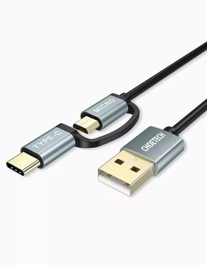 CHOETECH XAC-0012-102BK 2-in-1 USB Type C Micro USB Cable 1.2m Charge & Sync for Samsung Phones