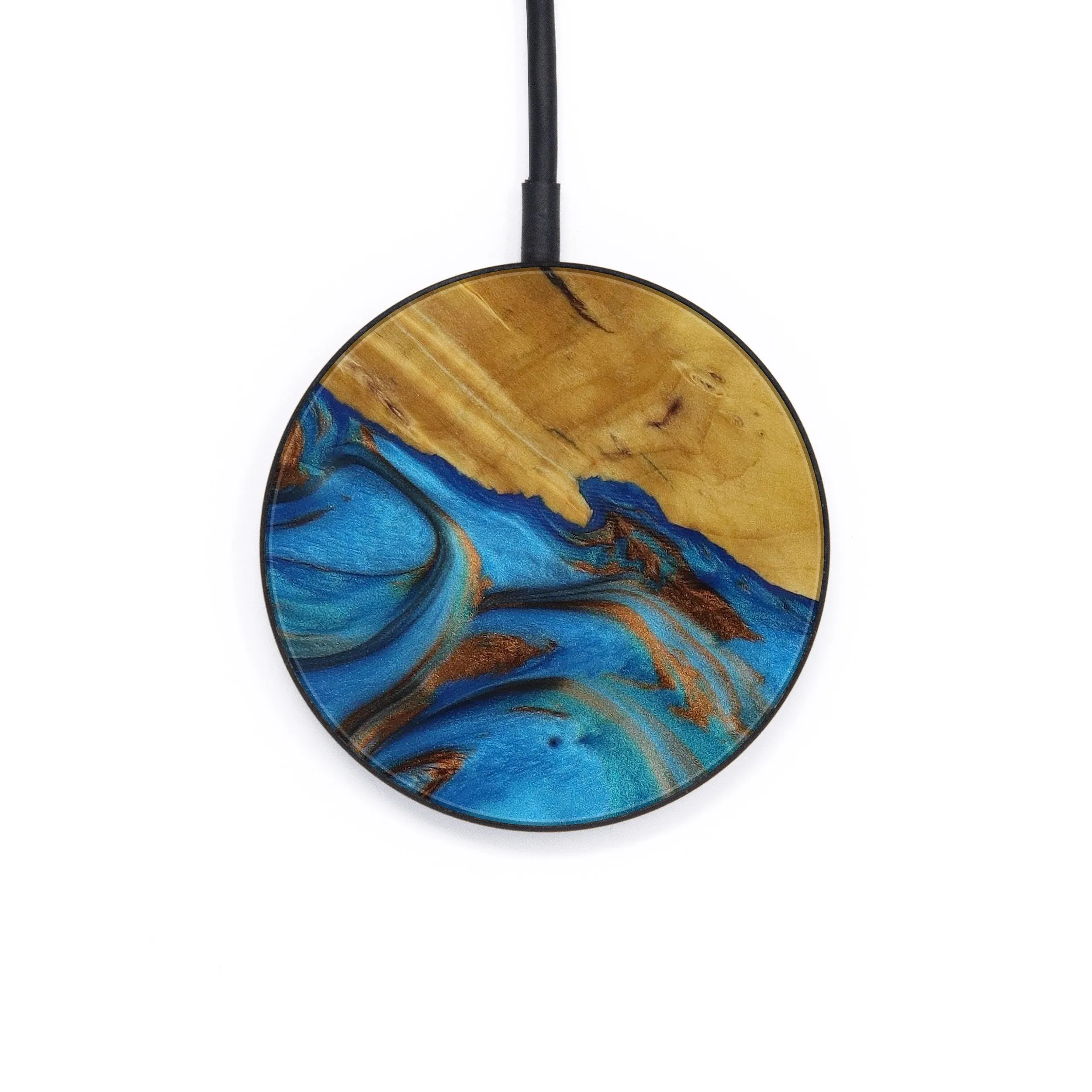 Circle Wood Resin Wireless Charger - Austin (Teal & Gold, 590757)