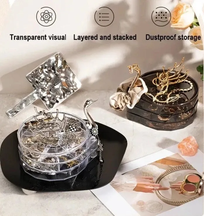 Creative 3 Layers Swan Jewelry Box Luxury Jewelry Organizer Display Plastic Large Capacity Storage Earring Ring Storage Box