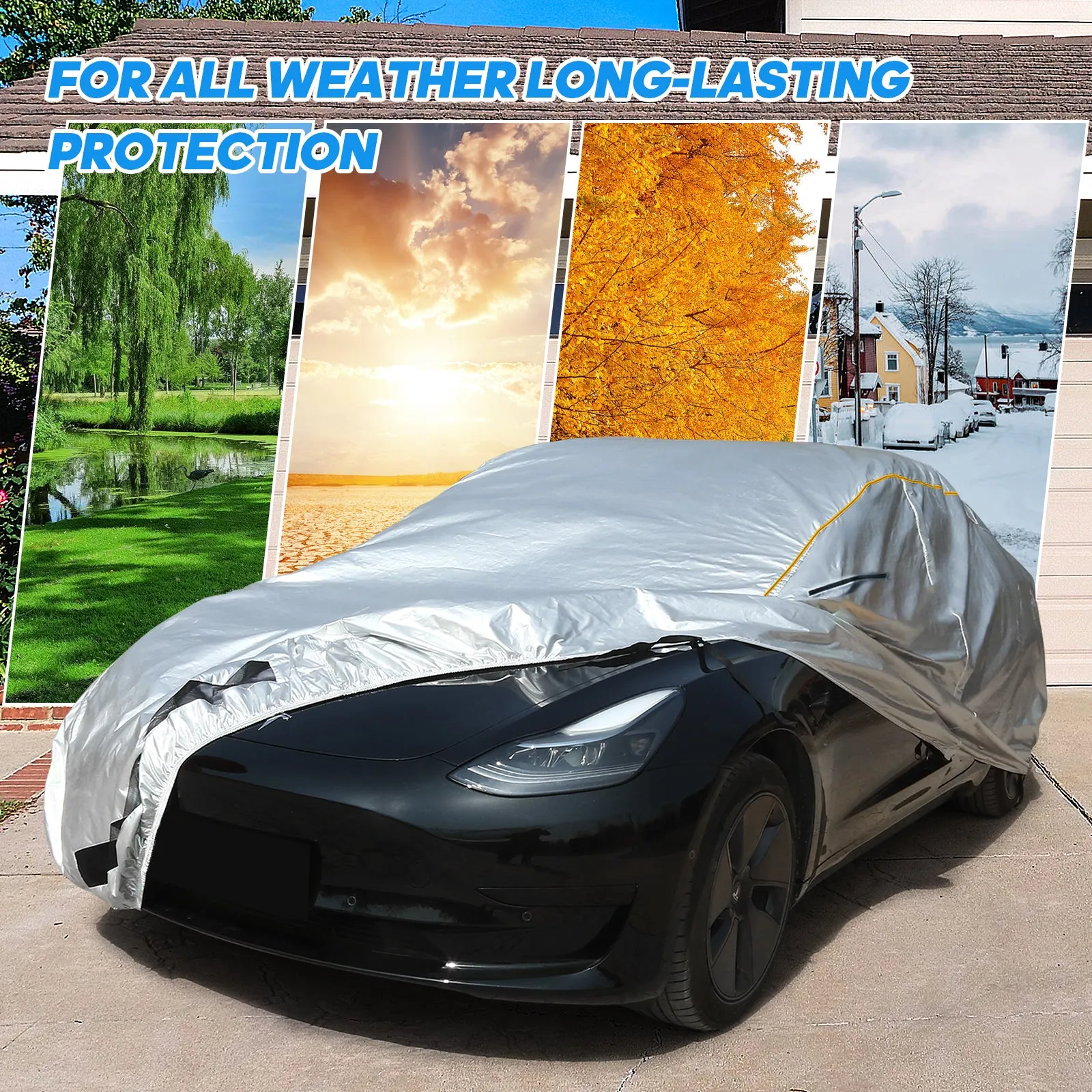 Daolar Car Cover for Tesla model 3/S/X/Y Waterproof All-Weather Protection Full Car Cover Heavy Duty with Ventilated Mesh Charging Port Snow Winter