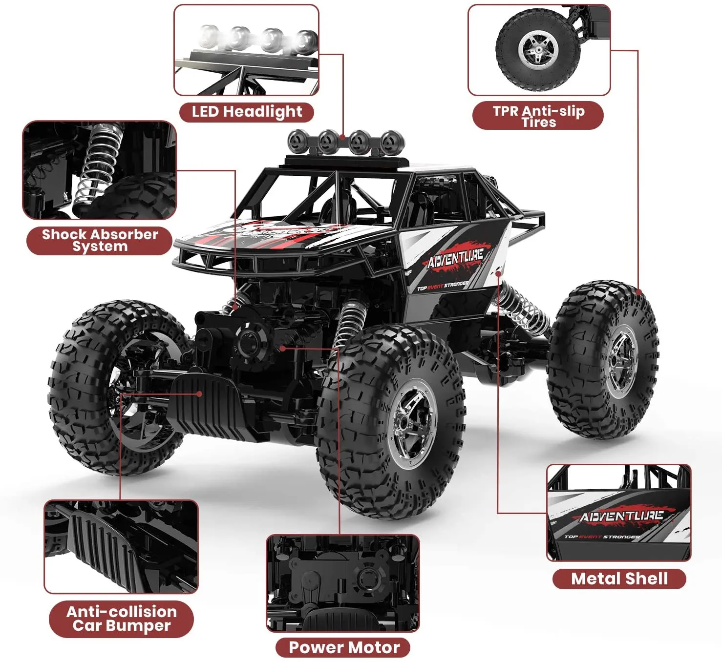 DEERC DE45 RC Car Remote Control 1:16 Scale 4WD Off Road Monster Truck 2 Battery