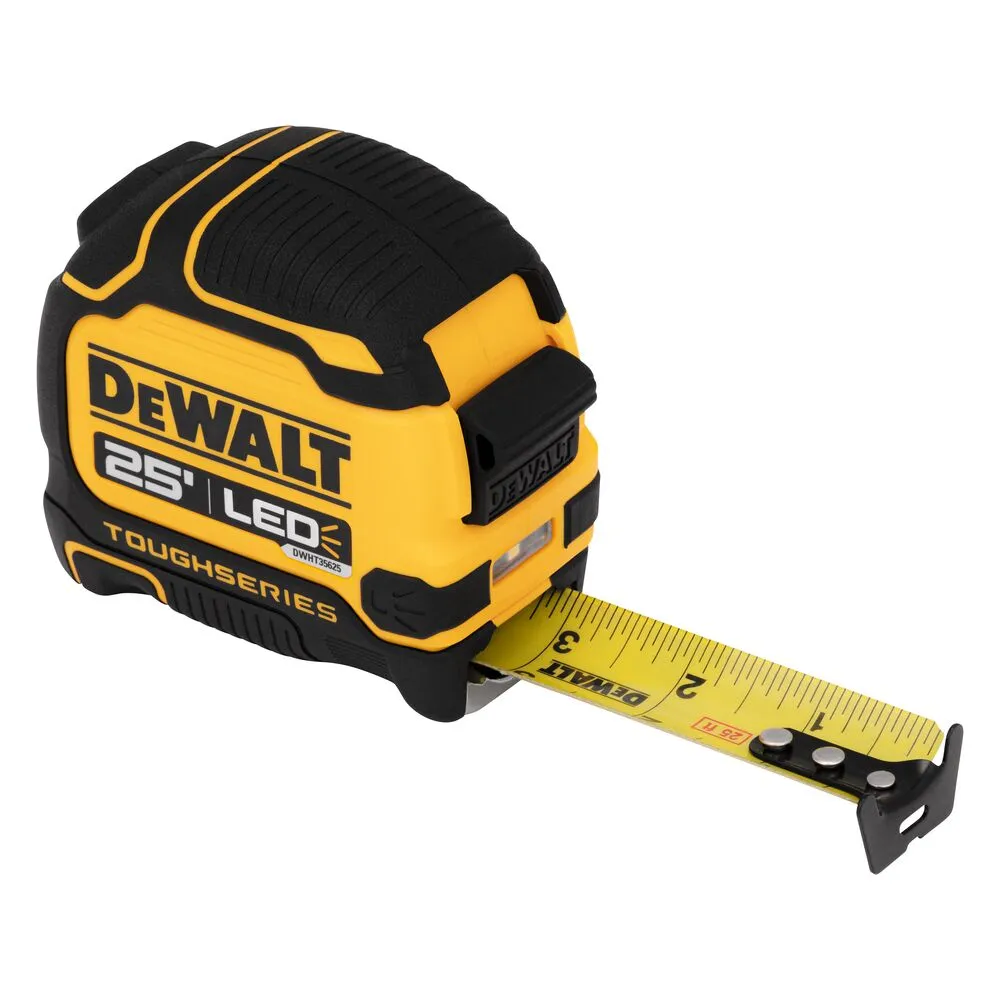 DeWALT DWHT35625S TOUGHSERIES 25' Lighted Tape Measure w/ USB Charging Cable