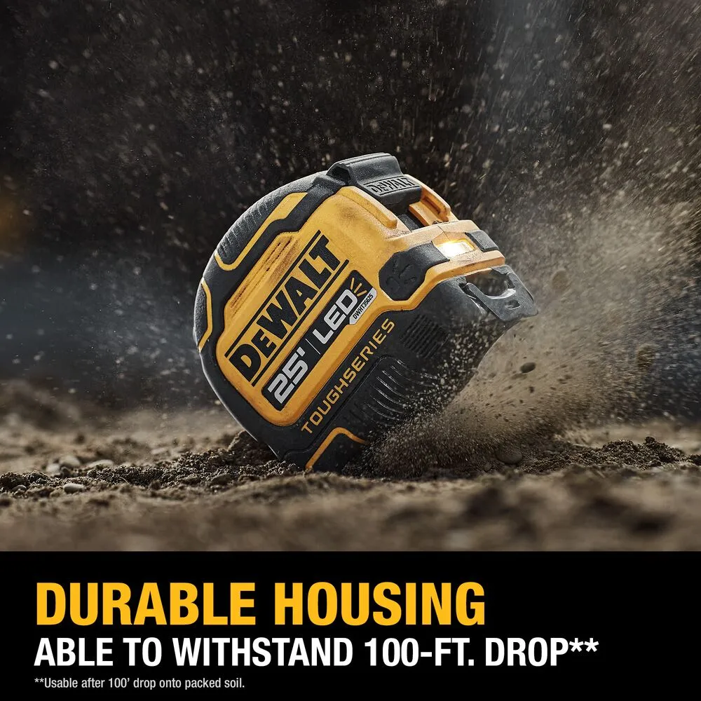 DeWALT DWHT35625S TOUGHSERIES 25' Lighted Tape Measure w/ USB Charging Cable