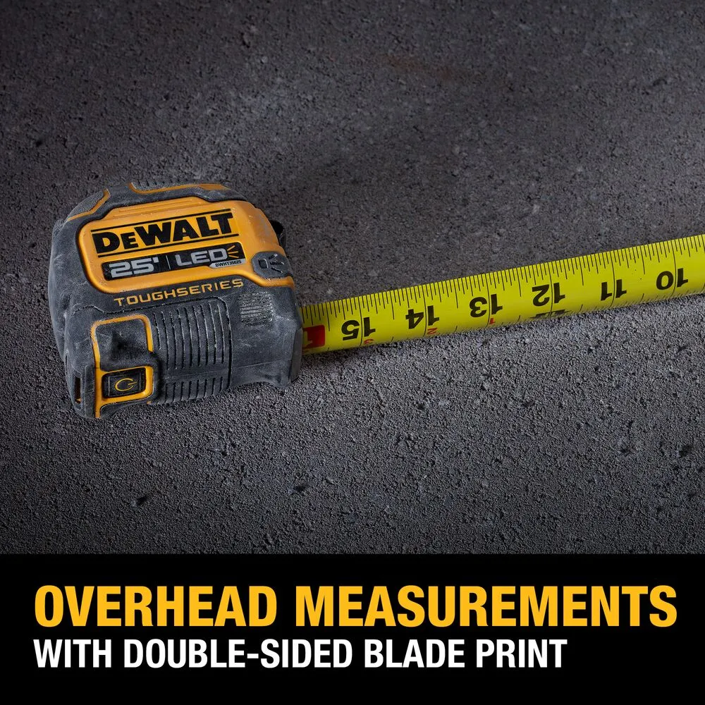 DeWALT DWHT35625S TOUGHSERIES 25' Lighted Tape Measure w/ USB Charging Cable