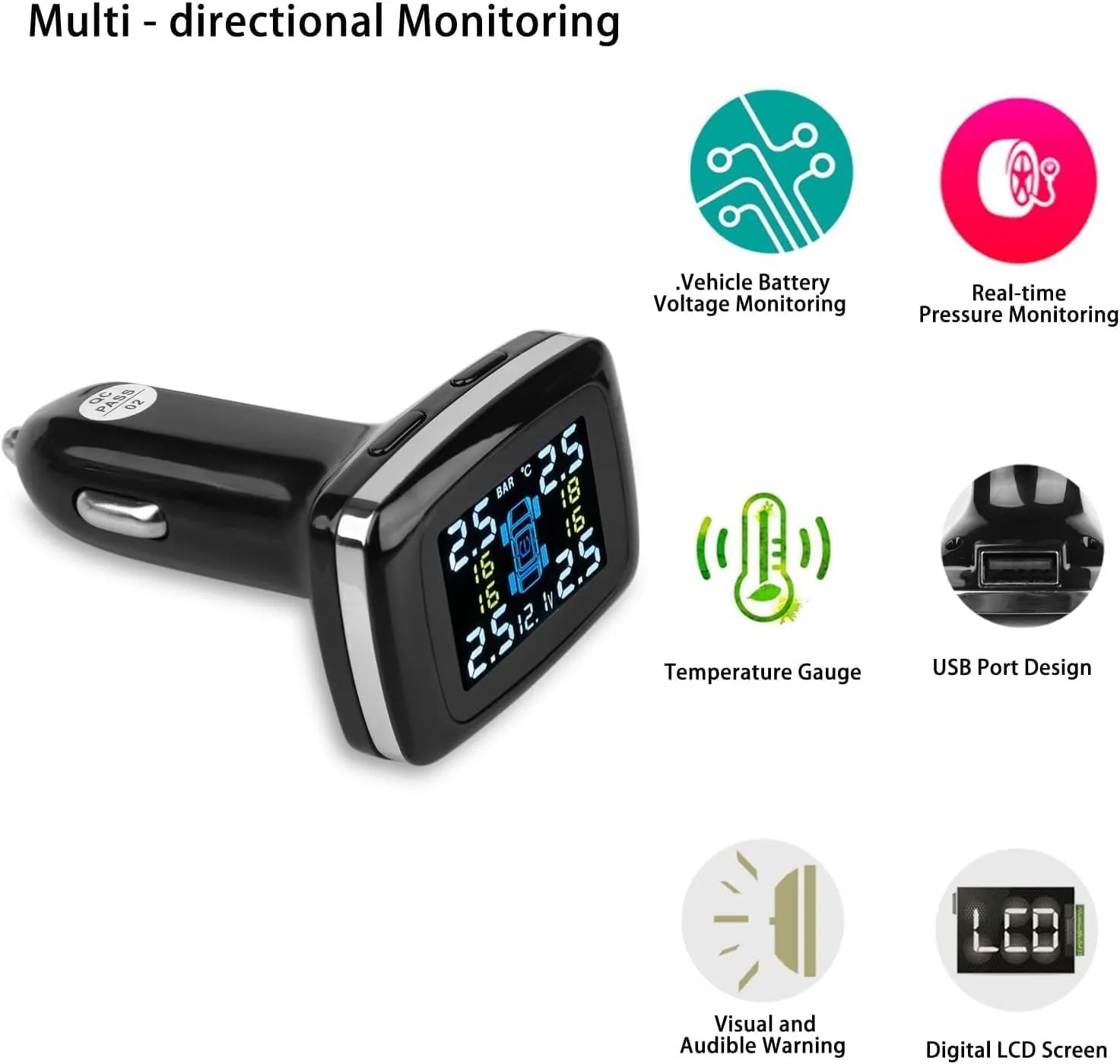 Durable Tire Pressure Monitoring System with 4 Sensors - RYNOMATE