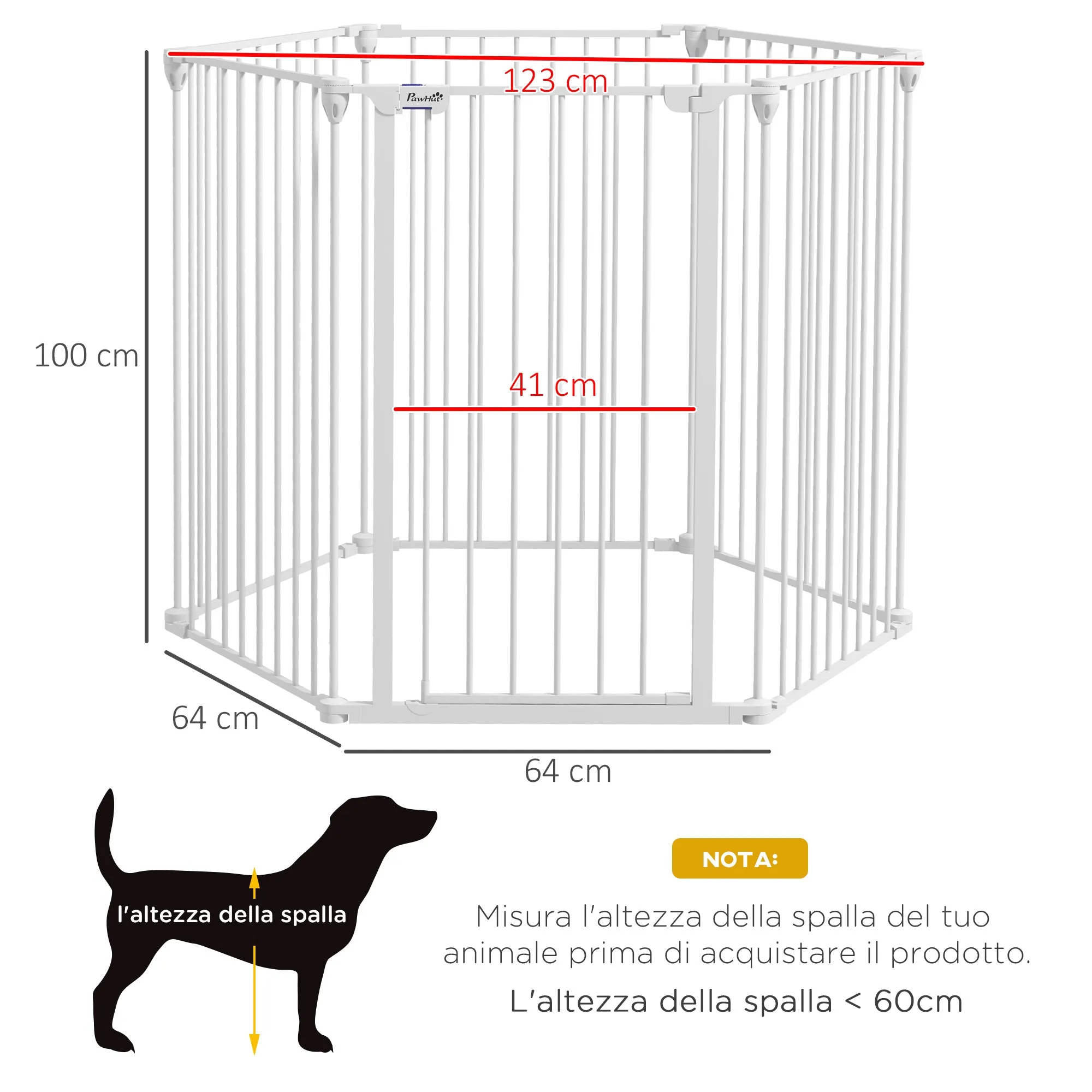 Easycomfort Cancellino per Cani di Taglia Media Pieghevole a 6 Pannelli, in Acciaio e Plastica, 123x102x100 cm, Bianco