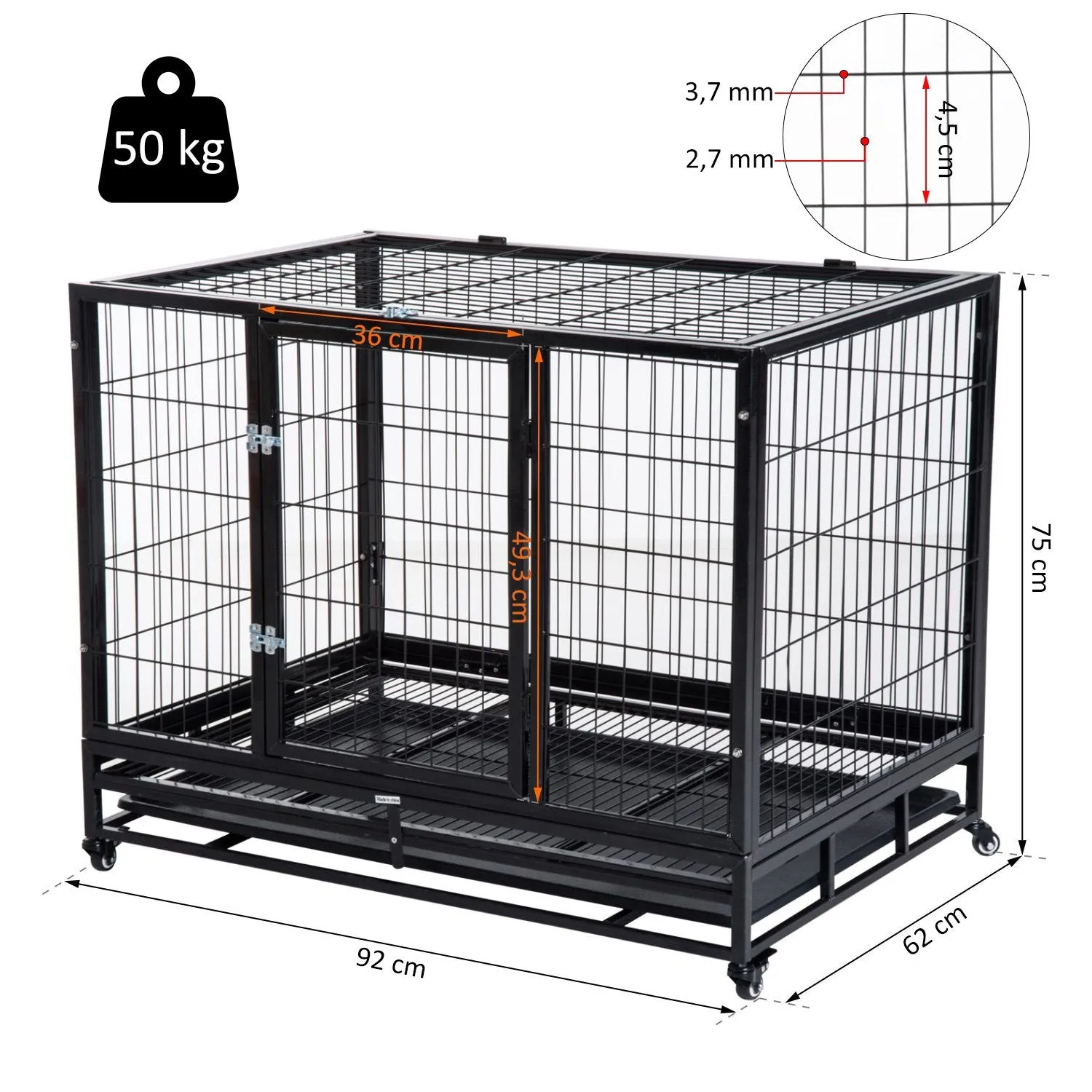 Easycomfort Gabbia Box per Cani Cuccioli da Interno Esterno con Rotelle 92×62×75cm