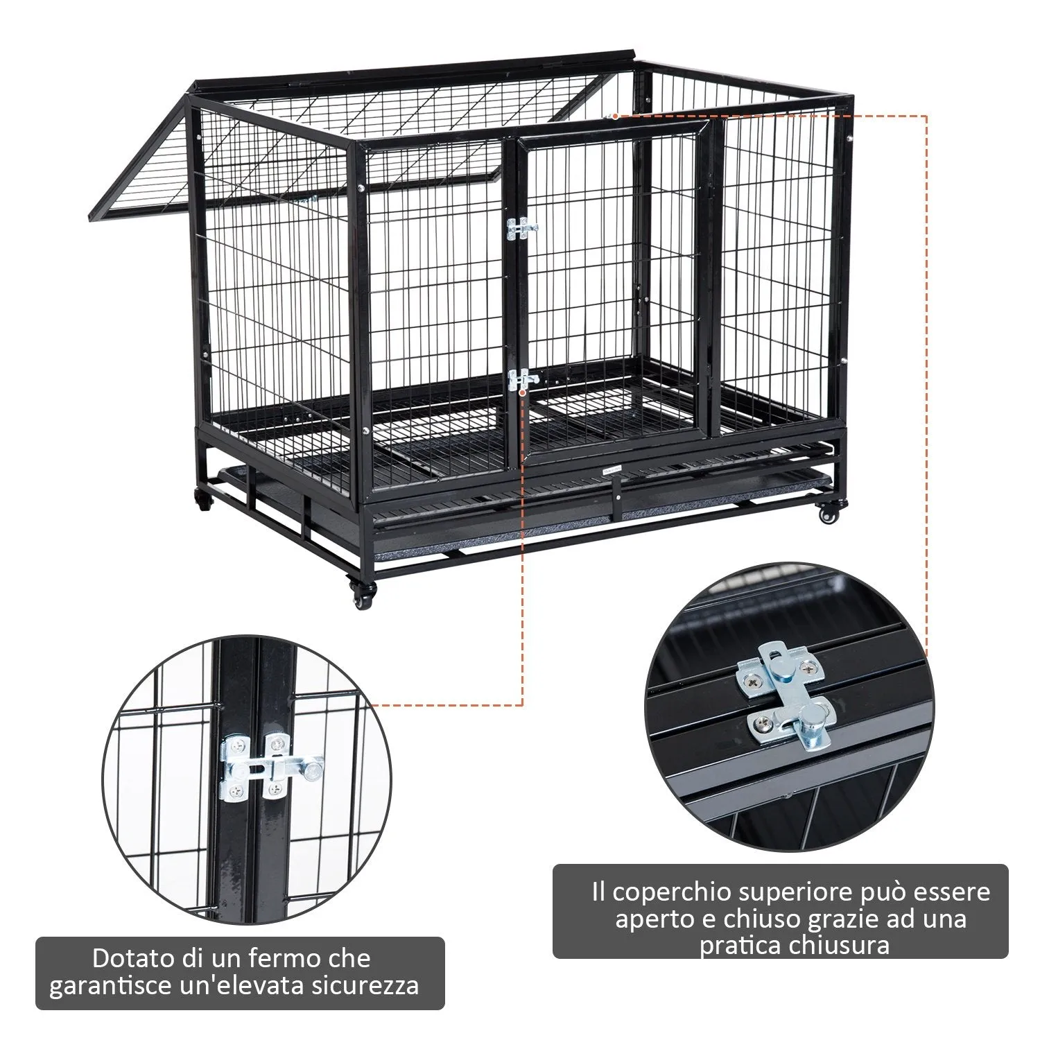 Easycomfort Gabbia Box per Cani Cuccioli da Interno Esterno con Rotelle 92×62×75cm