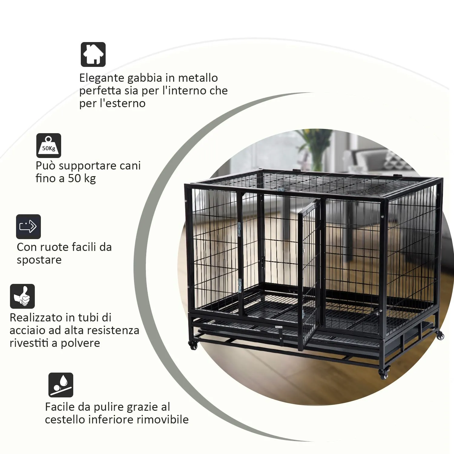 Easycomfort Gabbia Box per Cani Cuccioli da Interno Esterno con Rotelle 92×62×75cm