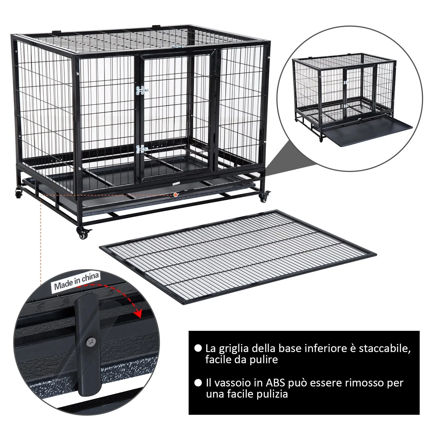 Easycomfort Gabbia Box per Cani Cuccioli da Interno Esterno con Rotelle 92×62×75cm