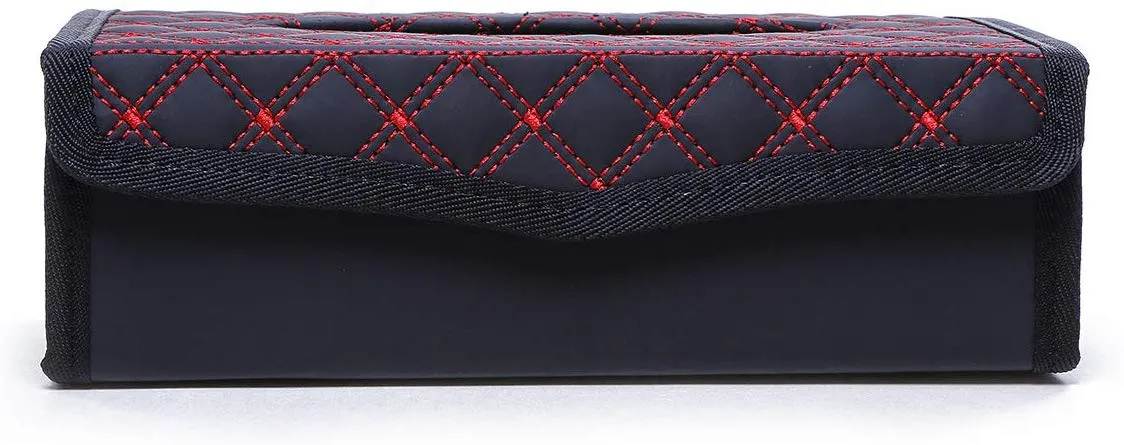 Electomania Leather Tissue Paper Portable Rectangular Holder (Black and Red)