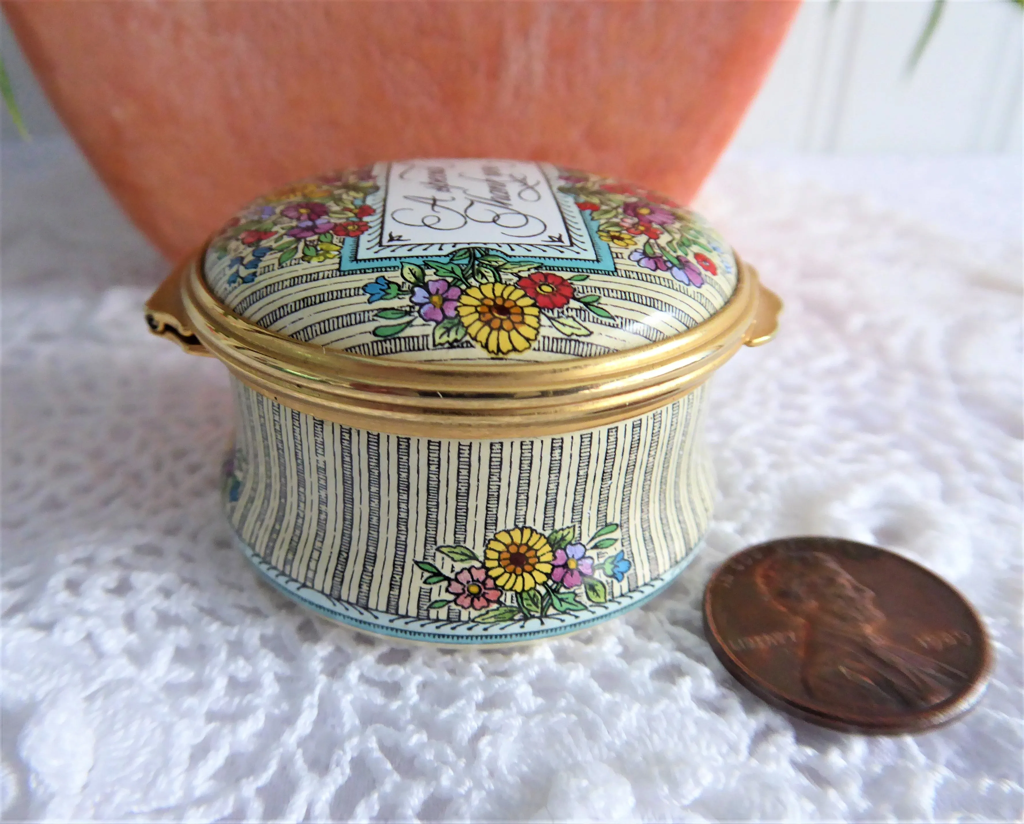 English Enamel Gift Trinket Box A Special Thank You 1980s Halcyon Days