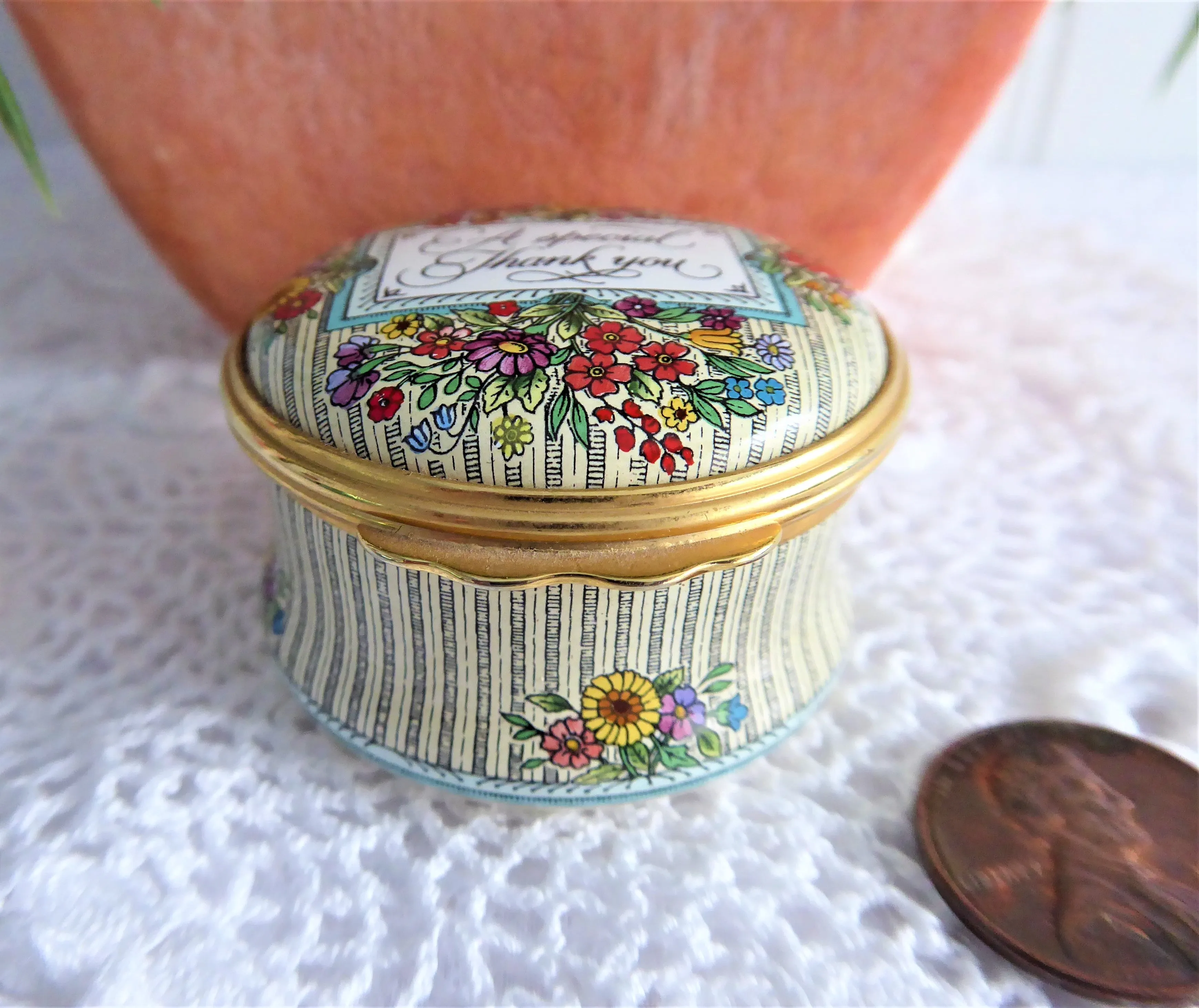 English Enamel Gift Trinket Box A Special Thank You 1980s Halcyon Days