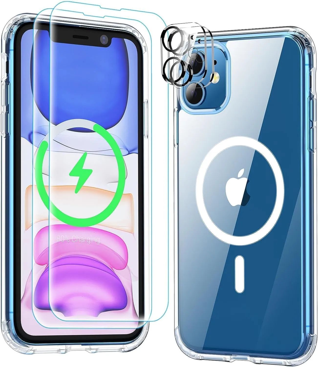 Entronix Case Magnetic Crystal Clear Case Designed for Apple iPhone 11 with 2 Tempered and Camera Lens, Shockproof Transparent Cover