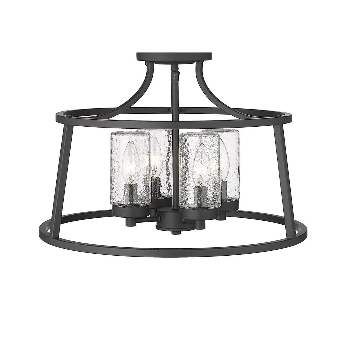 Errol Semi-Flush Mount Fixture - Matte Black - Clear Glass - 17.99in. Diameter - E12 Candelabra Base