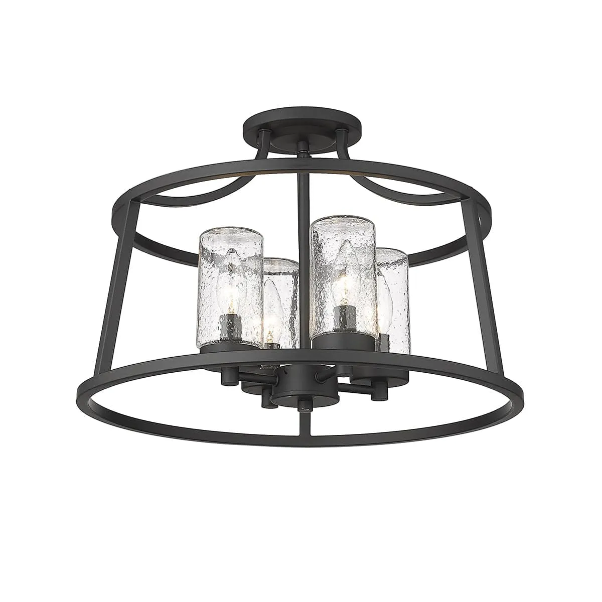 Errol Semi-Flush Mount Fixture - Matte Black - Clear Glass - 17.99in. Diameter - E12 Candelabra Base