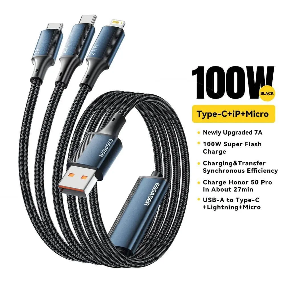 ESSAGER 3 in 1 100W Quick Charging Cable