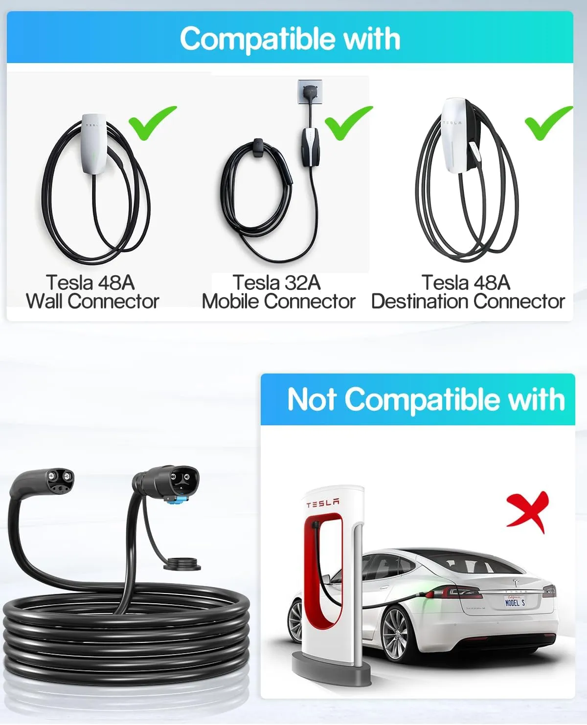 EVDANCE 50A Tesla EV Charging Extension Cable/Cord