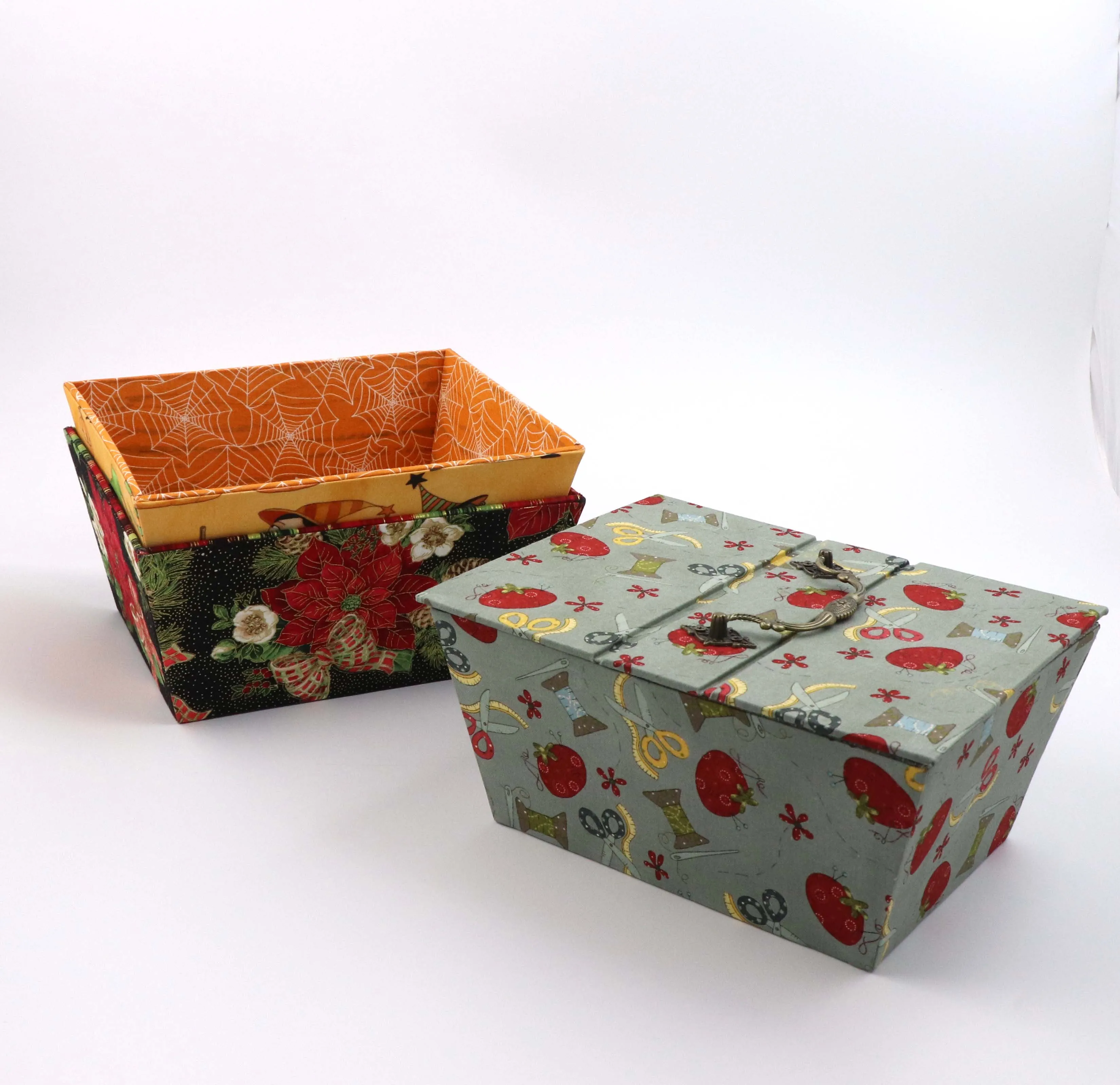 Fabric Lidded Basket DIY kit, cartonnage kit 217a, members-only