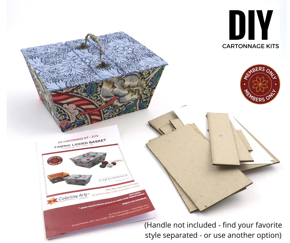 Fabric Lidded Basket DIY kit, cartonnage kit 217a, members-only