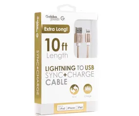 GabbaGoods MFI certified Metallix 10-Ft Sync and Charge Lightning Cables