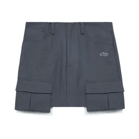 Gray Drill Logo Stereo Workwear Pocket Half Skirt