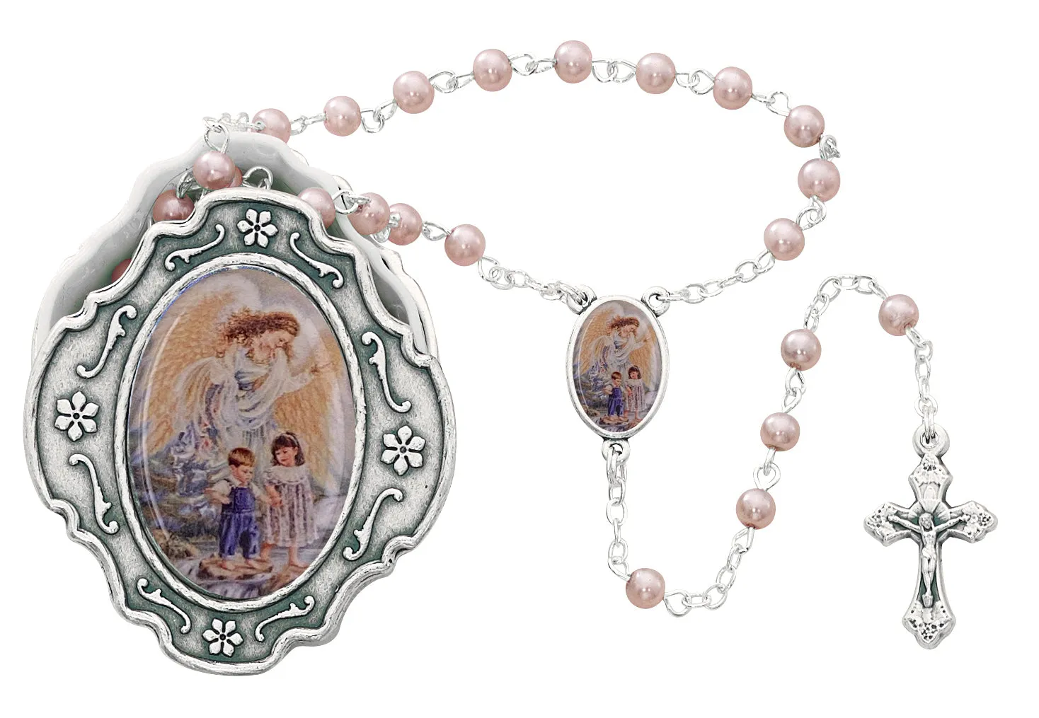 Guardian Angel Box and Pink Rosary  - 760-91