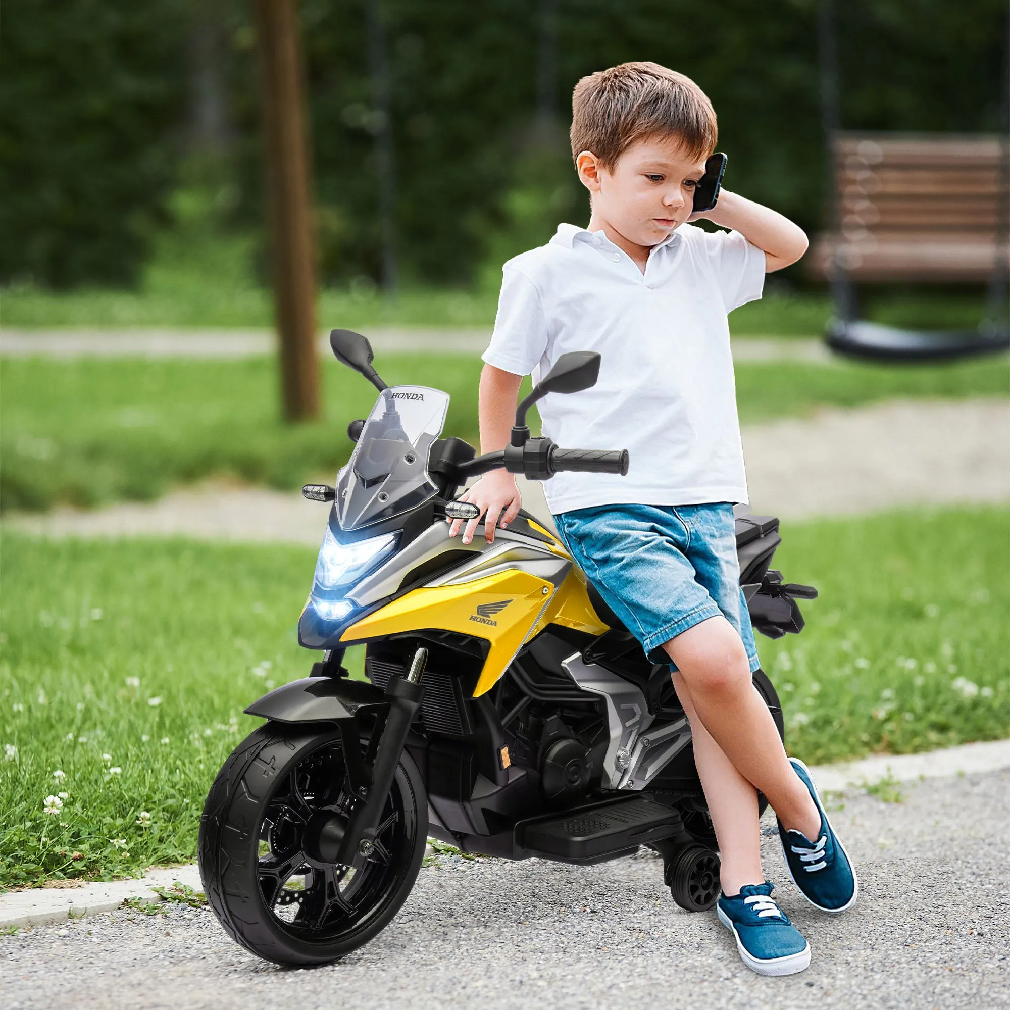 Honda Licensed 12V Kids Electric Motorbike w/ Music Headlights - Yellow