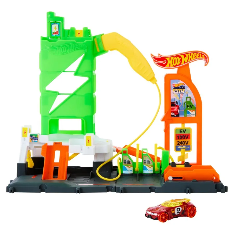 Hot Wheels City Super Recharge Fuel Station with 1:64 Scale Car