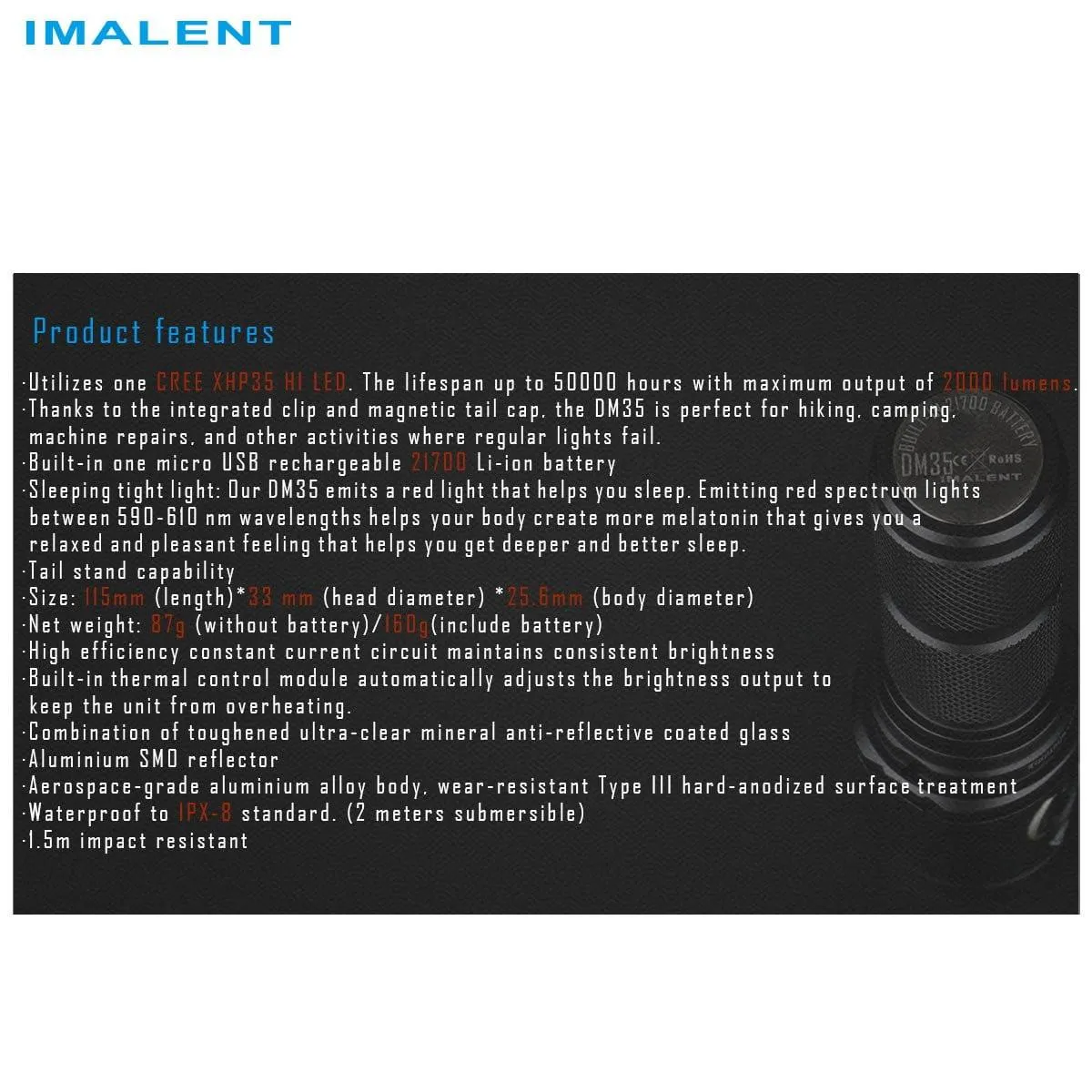 IMALENT DM35 2000 lumen flashlight