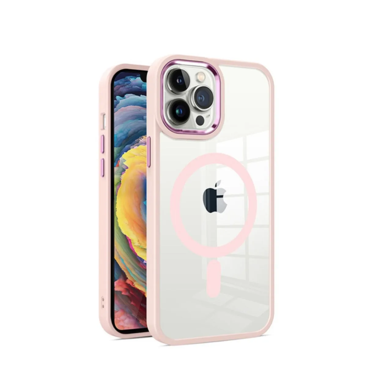 iPhone 15 Pro MagSafe Hybrid Hardcase Case with TPU Bumper - Pink / Transparent