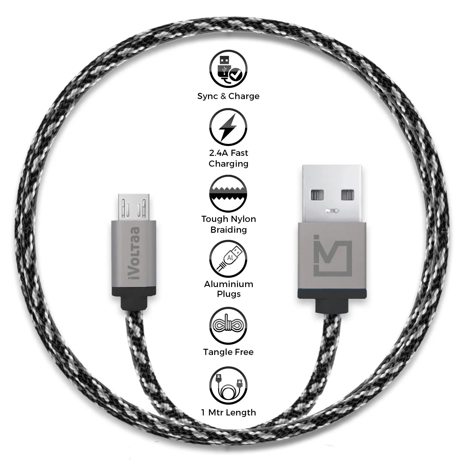 iVoltaa Pixie Micro USB Cable - (4 Feet - 1.2 M) - Yoda Green