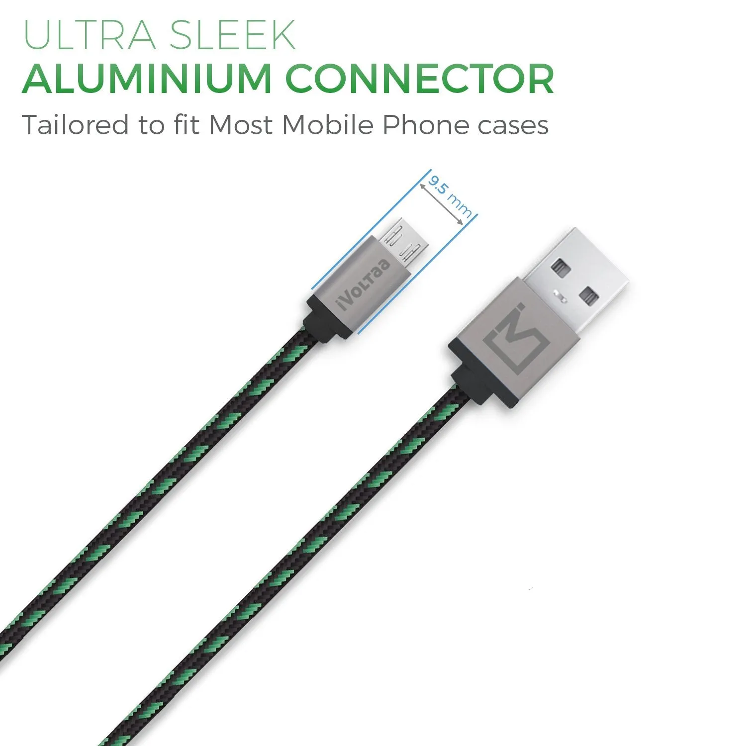 iVoltaa Pixie Micro USB Cable - (4 Feet - 1.2 M) - Yoda Green