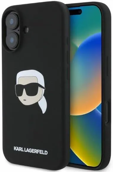 Karl Lagerfeld Liquid Silicone Karl Head Case for iphone 16 6.1" Black - KLHMP16SSKHPPLK