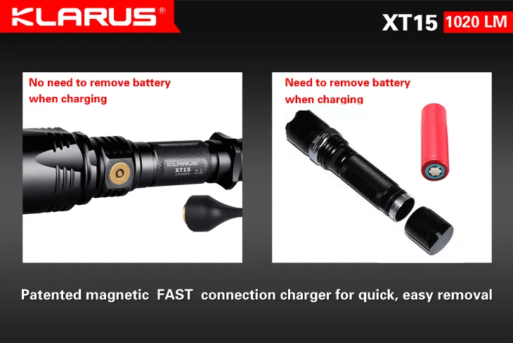 Klarus XT15 2x CR123A / 1x 18650 1020 Lumens Cree XM-L2 LED Flashlight