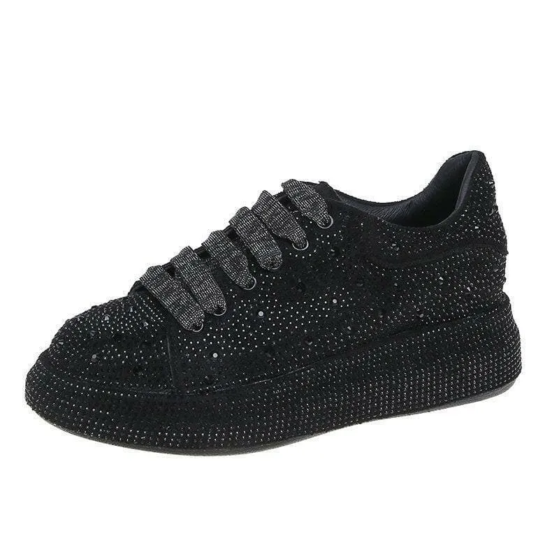 Ladies Rhinestone Bling Thick Sole Lace Up Leisure Shoes