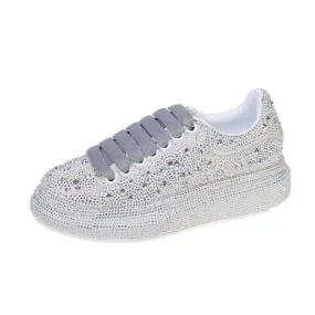 Ladies Rhinestone Bling Thick Sole Lace Up Leisure Shoes