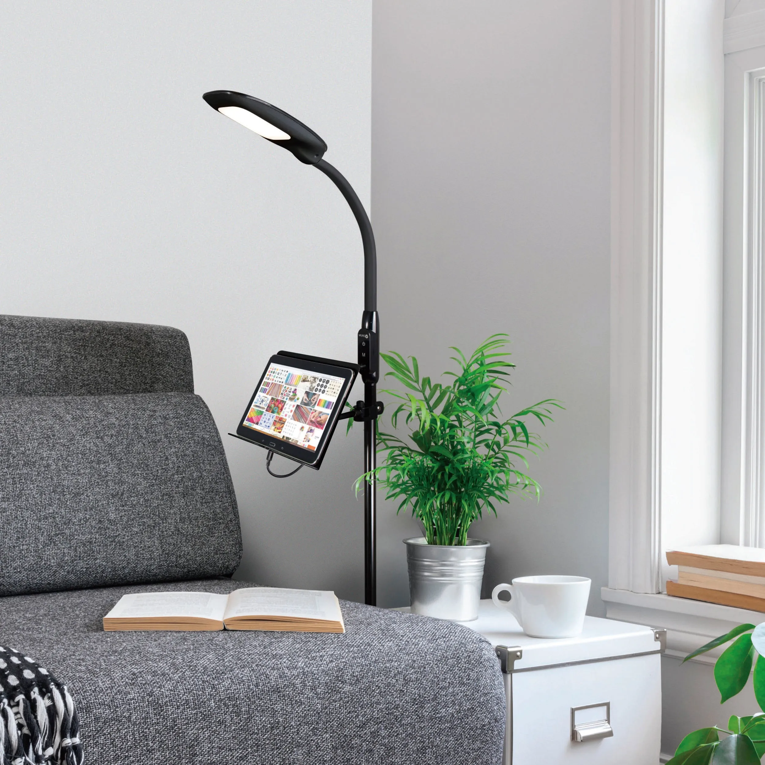 LED Floor Lamp with USB and Tablet Stand