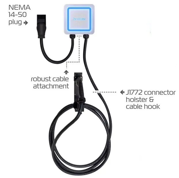 LEVEL 2 ELECTRIC VEHICLE CHARGER, 24-48 Adjustable Amps, 18ft Cable