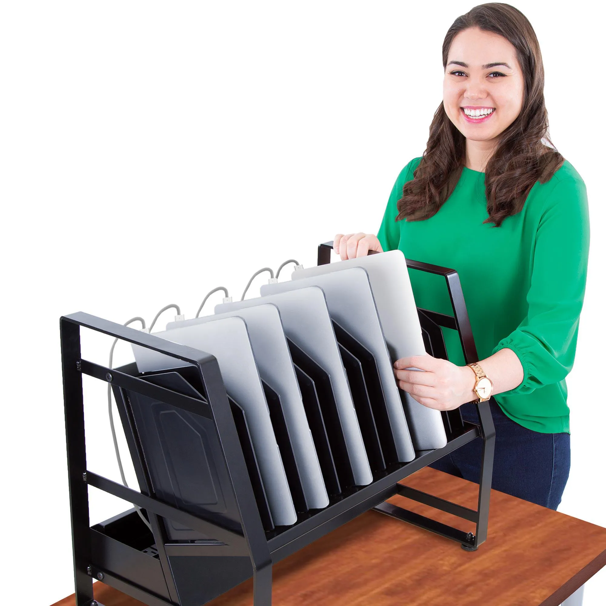 Line Leader Open Charging Cart – Holds Up to 16 Devices  – Black